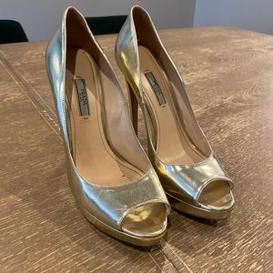 Prada Gold Peep Toe Heels Size 40